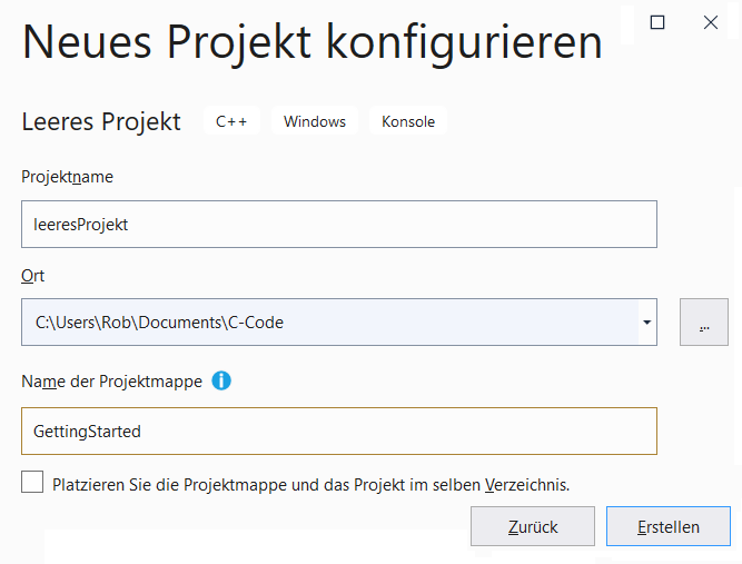 Dialog: neues Projekt 2