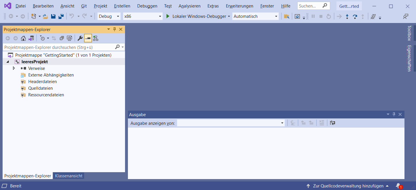 Visual Studio mit leerem Projekt